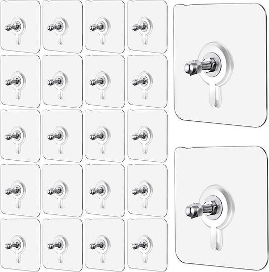 Wall Hooks, Adhesive Wall Screws Hanging Nails, No-Drilling Waterproof Screw Free Stickers for Hanging, Heavy-Duty Adhesive Wall Mount Screw Hooks for Kitchen Bathroom Bedroom Living Room 20 Pcs