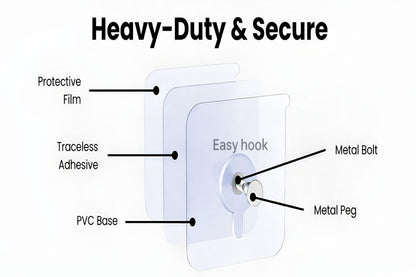 Heavy-Duty Nail-Free Self-Adhesive Wall Hooks (Pack of 10)