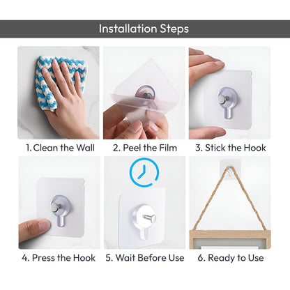 Heavy-Duty Nail-Free Self-Adhesive Wall Hooks (Pack of 10)