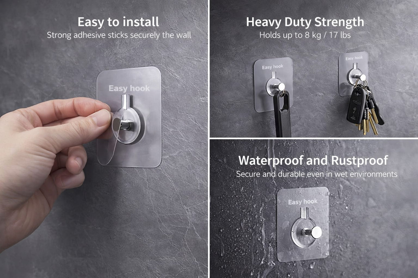 Heavy-Duty Nail-Free Self-Adhesive Wall Hooks (Pack of 10)